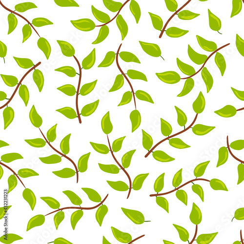 Fotografie Seamless pattern with green twigs and leaves