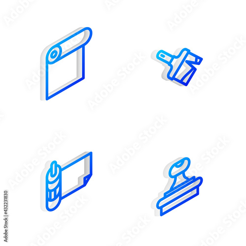 Set Isometric line Paint brush, Roll of paper, and Stamp icon. Vector © vector_v