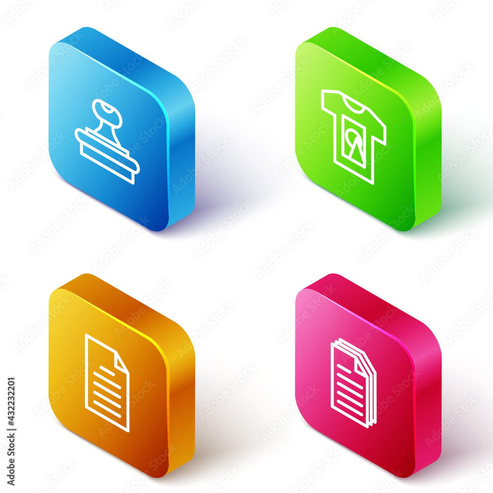 Set Isometric line Stamp, T-shirt, File document and icon. Vector Set Isometric line Stamp, T-shirt, File document and icon. Vector