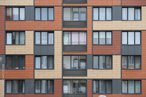 Photography New building facade, house in housing complex Microcity In the forest, Krasnogorsk city, Otradnoye, Moscow region, Russia