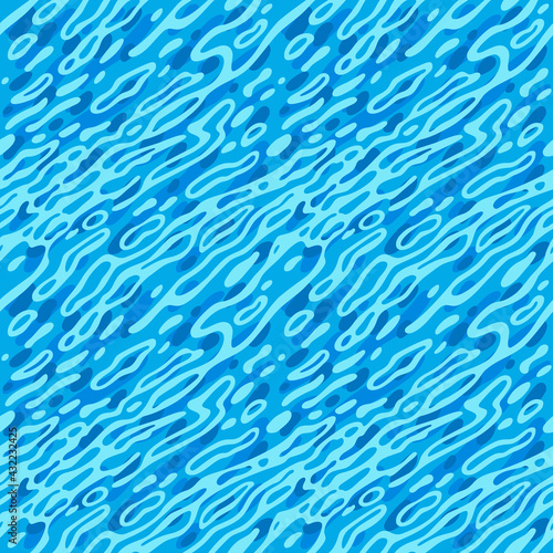 Seamless Pattern with Blue Ripple Water Surface. Vector Pool Texture. Abstract Waves Background