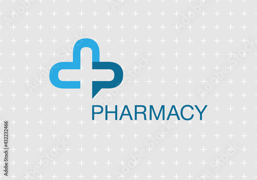 Blue Medical Cross Symbol with Encrypted P Letter. Vector Template Logo Concept. Icon Design for Medical Clinics.