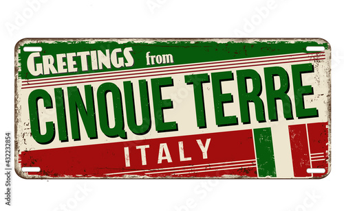 Greetings from Cinque Terre vintage rusty metal plate