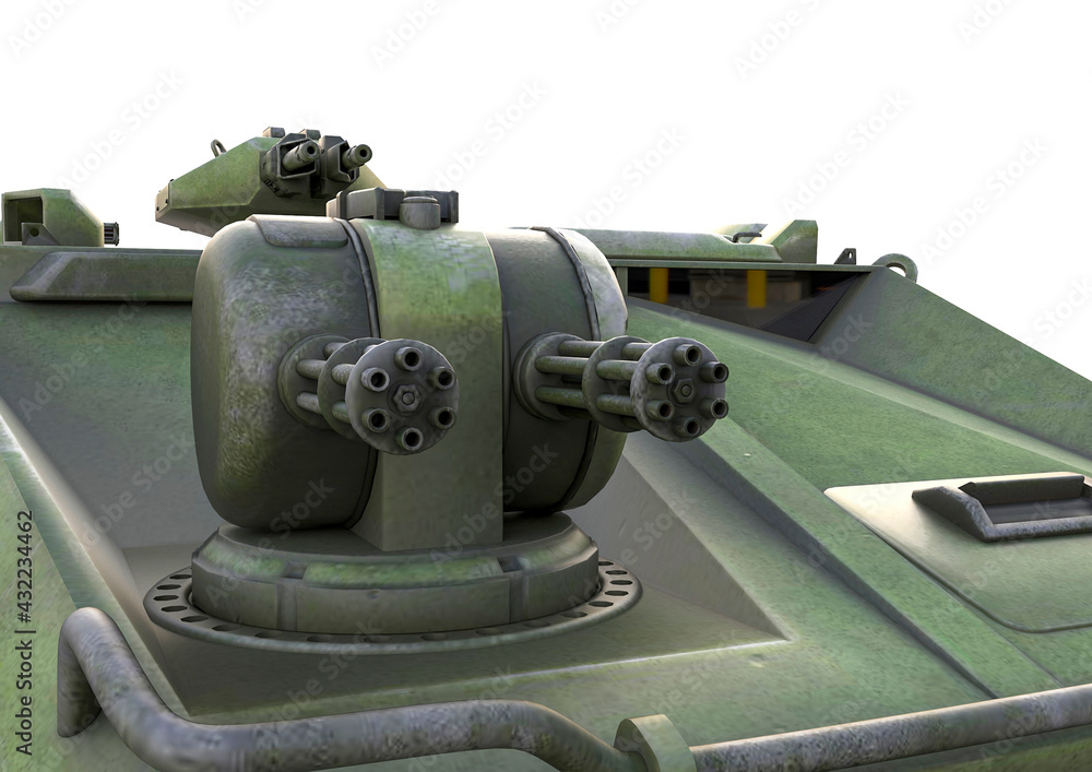 close up on the machine gun of the tank in white background close up on the machine gun of the tank in white background