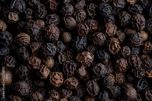 Closeup of black peppercorns