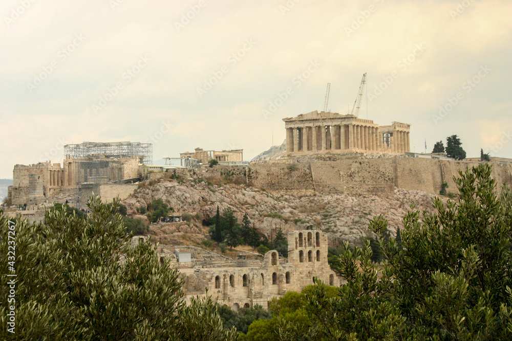 Restoration being done to the Parthenon atop of the Acropolis in Athens, Greece