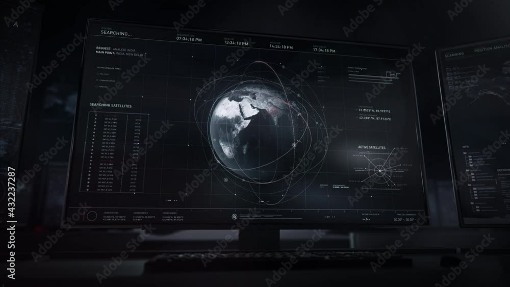 A satellite view on computer screen. A satellite image is taken by ...