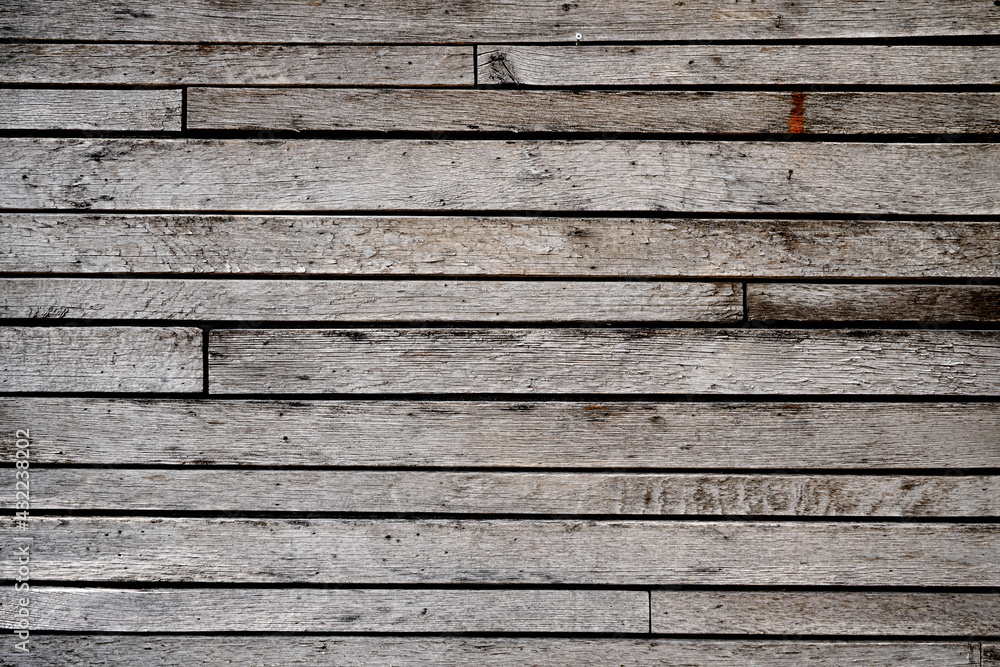 Antique reclaimed wood background with aged boards lined up. Wooden floor planks with grain and texture. Antique reclaimed wood background with aged boards lined up. Wooden floor planks with grain and texture.