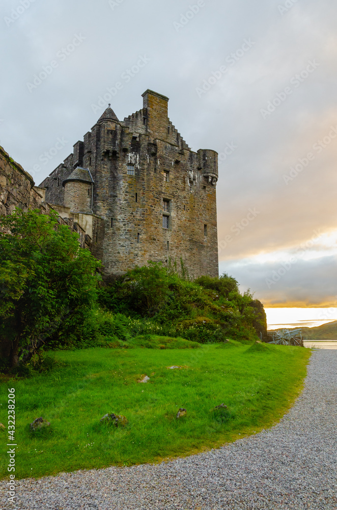 Eilean Donan Castle in Scotland during sunset
