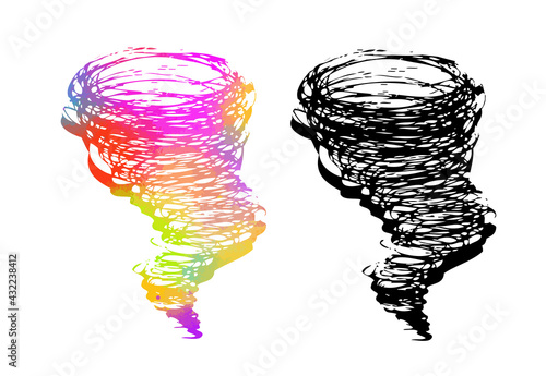 Whirlwind drawing with a pen. A tornado crater. Vector illustration