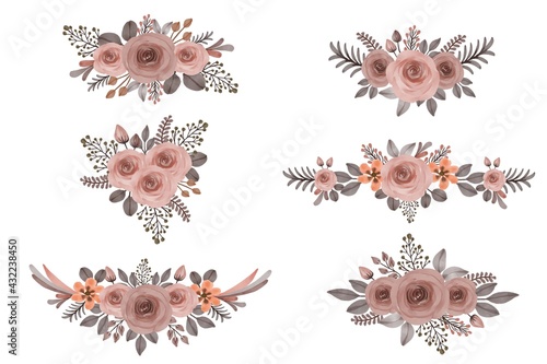 arrangement of peach rose watercolor frame wreath design. bouquet floral design vector.