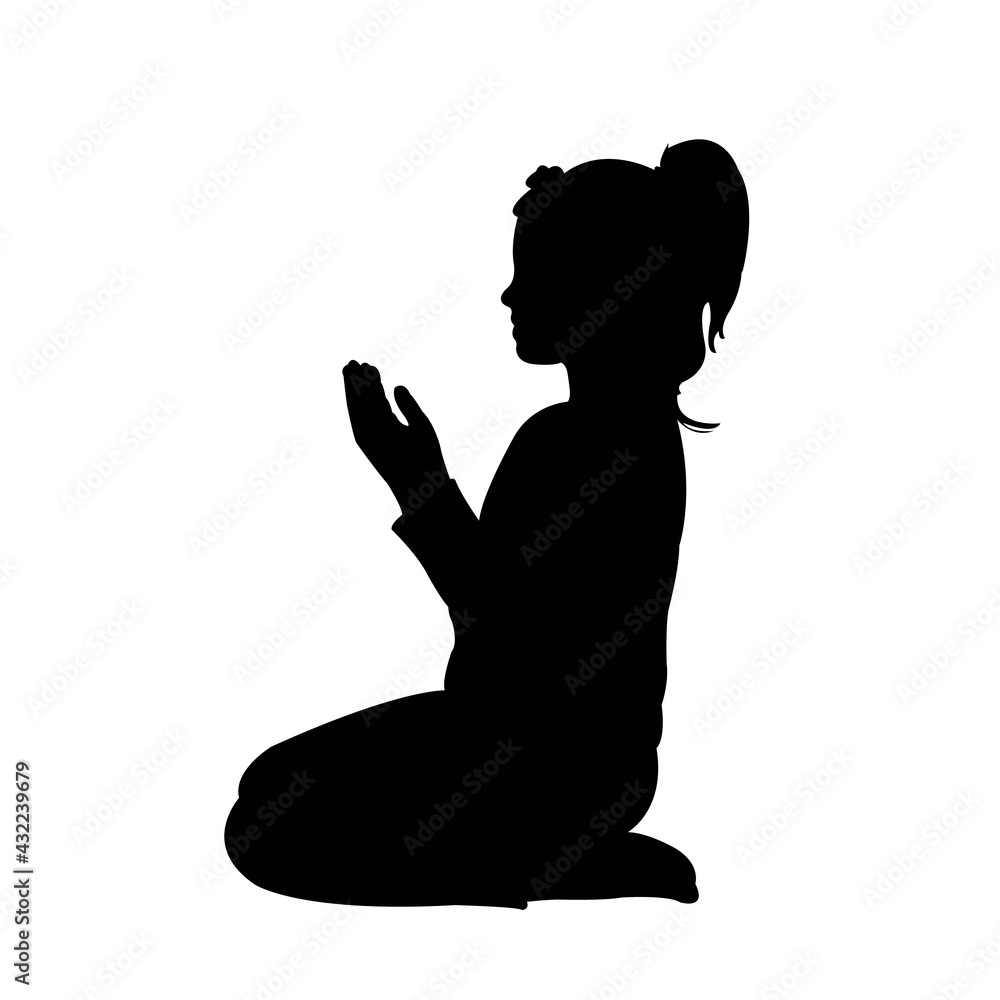 a girl praying, silhouette vector