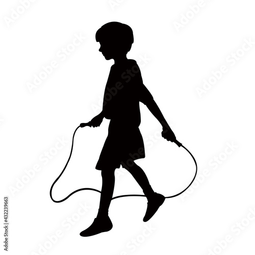 a boy jumping rope, silhouette vector