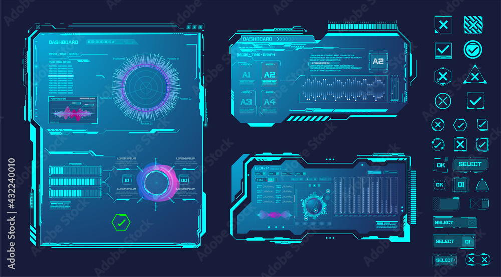 Futuristic frames. Cyberpunk HUD square screen. Digital futuristic hud
