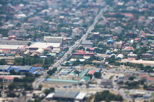 aerial view of city in tiltshift effect