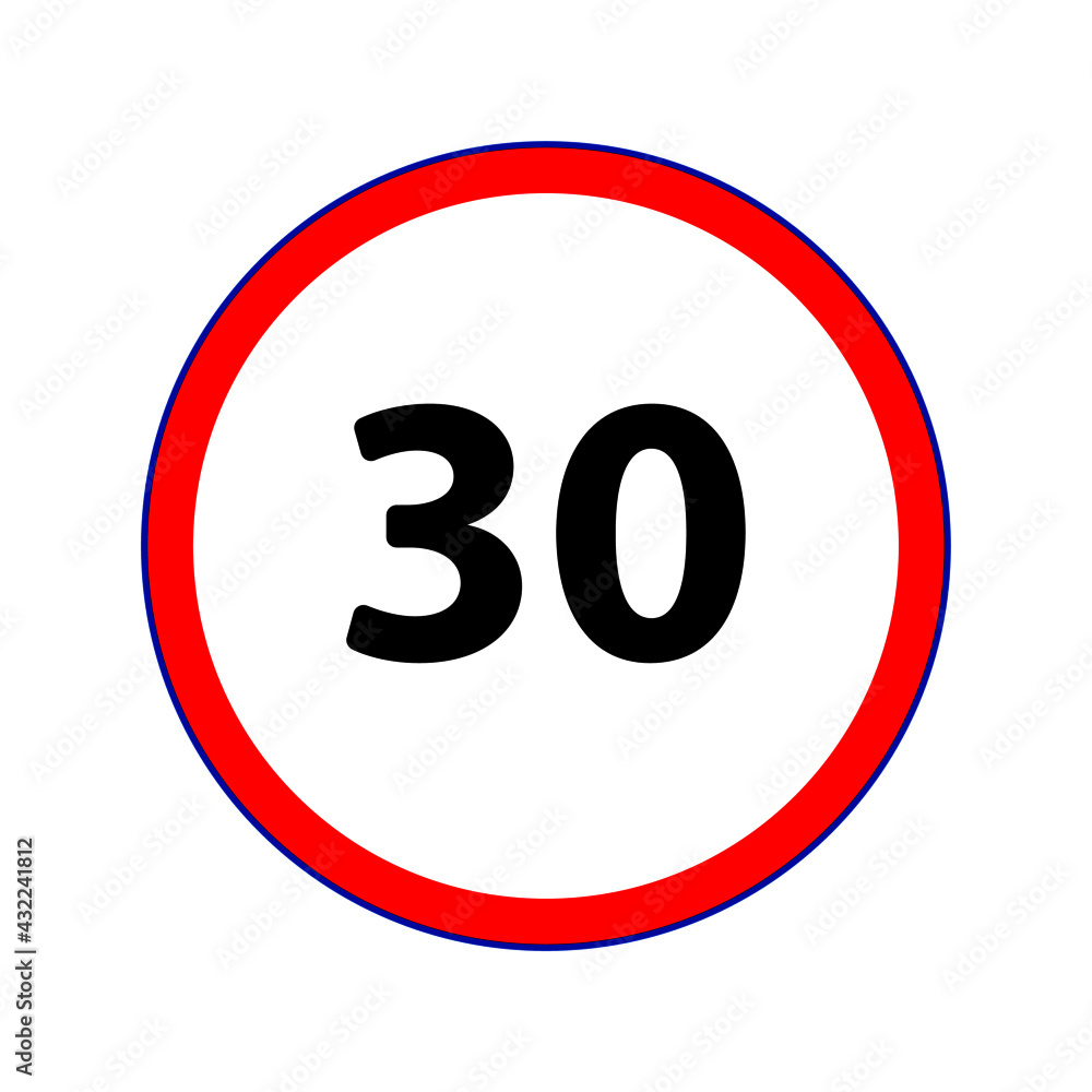 Traffic symbol indicating the 30 KM maximum speed limit. Vector design EPS 10 Traffic symbol indicating the 30 KM maximum speed limit. Vector design EPS 10