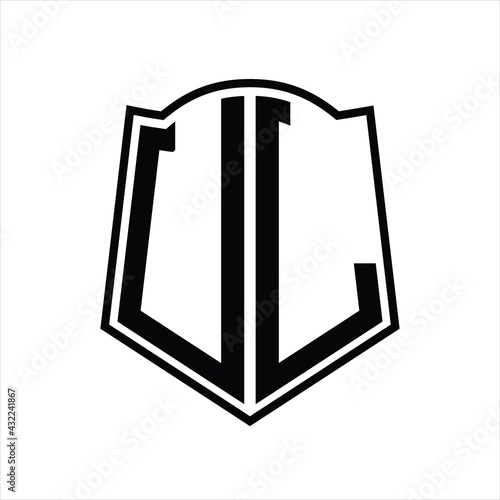 UL Logo monogram with shield shape outline design template photo