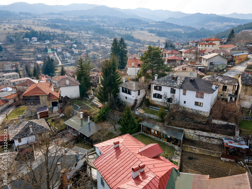 Fototapeta premium Aerial view of Village of Hvoyna, Bulgaria
