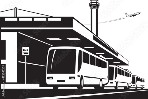 Airport bus transfer – vector illustration