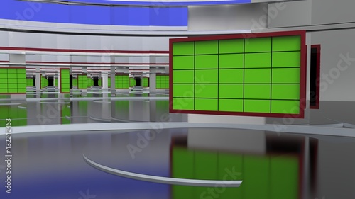 News Studio, Backdrop For TV Shows .TV On Wall.3D Virtual News Studio Background, 3d illustration 
