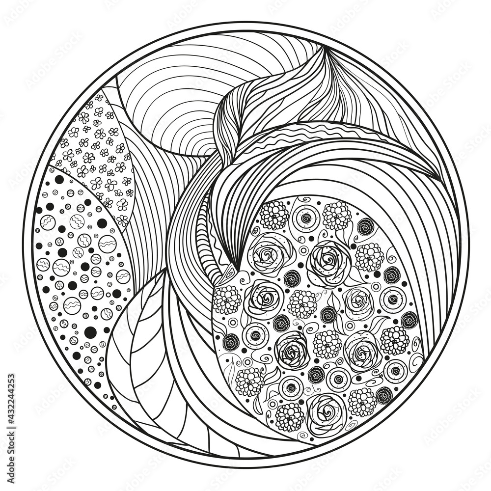 Templates. Zendala. Zentangle. Hand drawn circle mandala with abstract