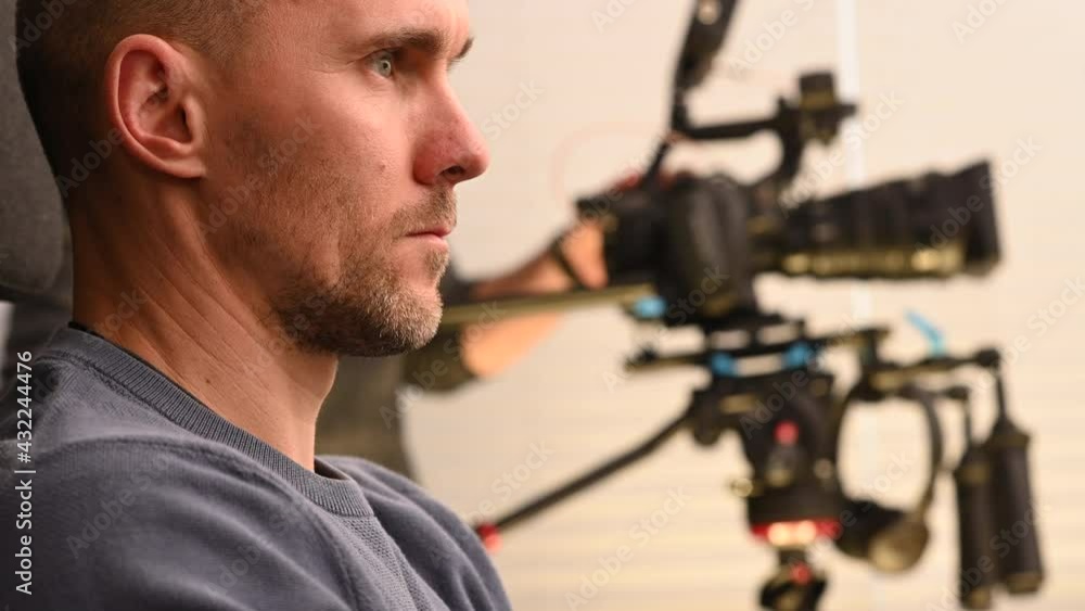 Television Studio Job. Caucasian Men Working in Video Postproduction Television Studio Job. Caucasian Men Working in Video Postproduction