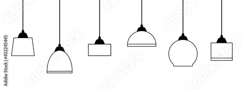 A set of six ceiling lamps of different shapes. Vector illustration.