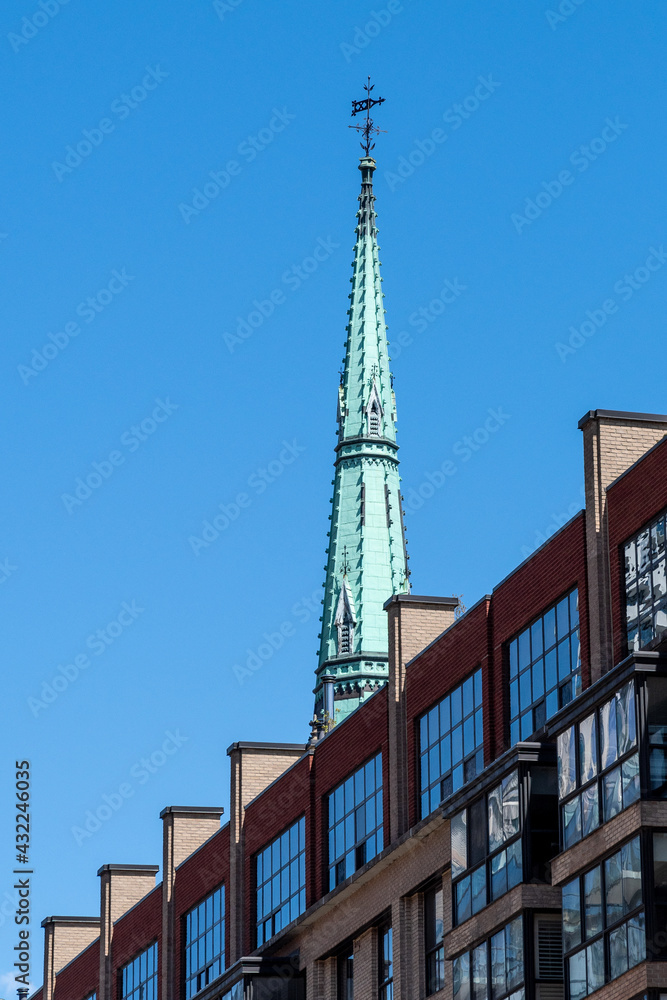 The steeple of the Anglican Saint James Cathedral, Old Town, Toronto, Canada