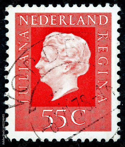 Stamp printed in the Netherlands shows the queen (Juliana) photo