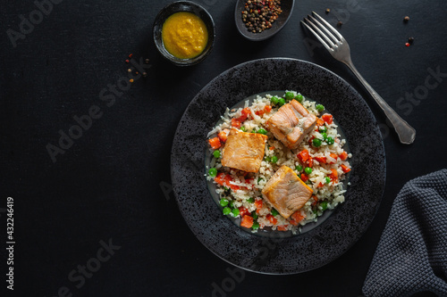 Fish with vegetables on plate low carb