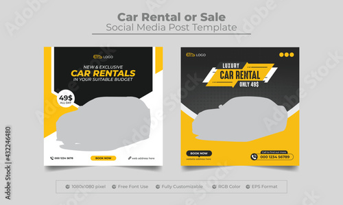 rent a car social media post and web banner or instagram post bundle template