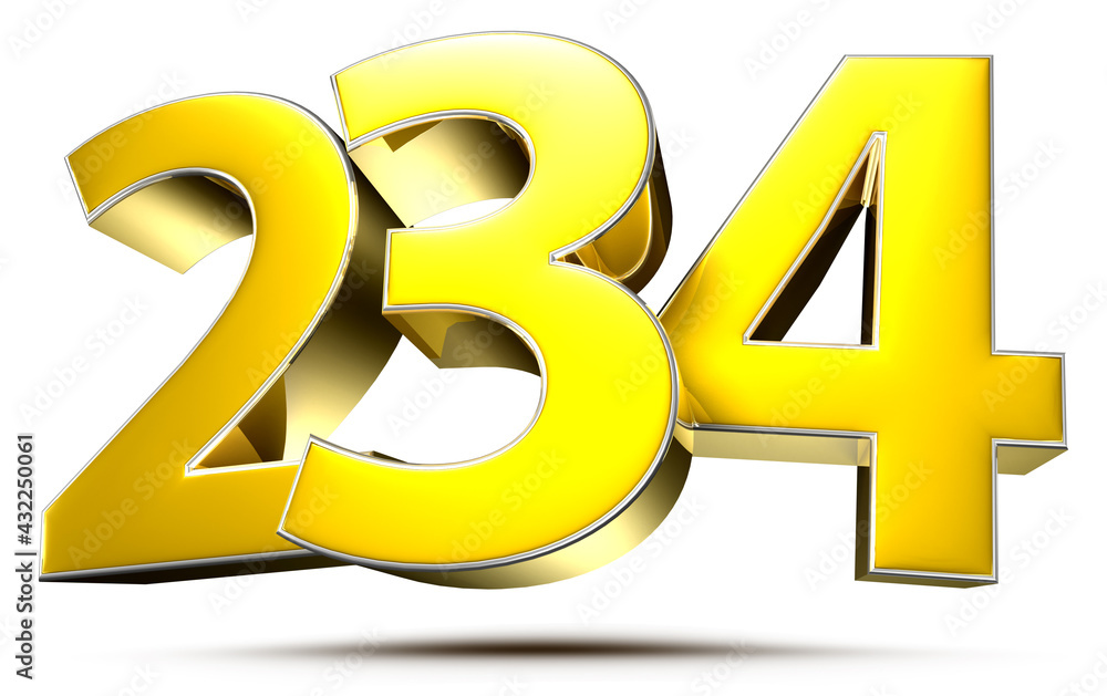 234 gold 3D illustration on white background with clipping path. 234 gold 3D illustration on white background with clipping path.