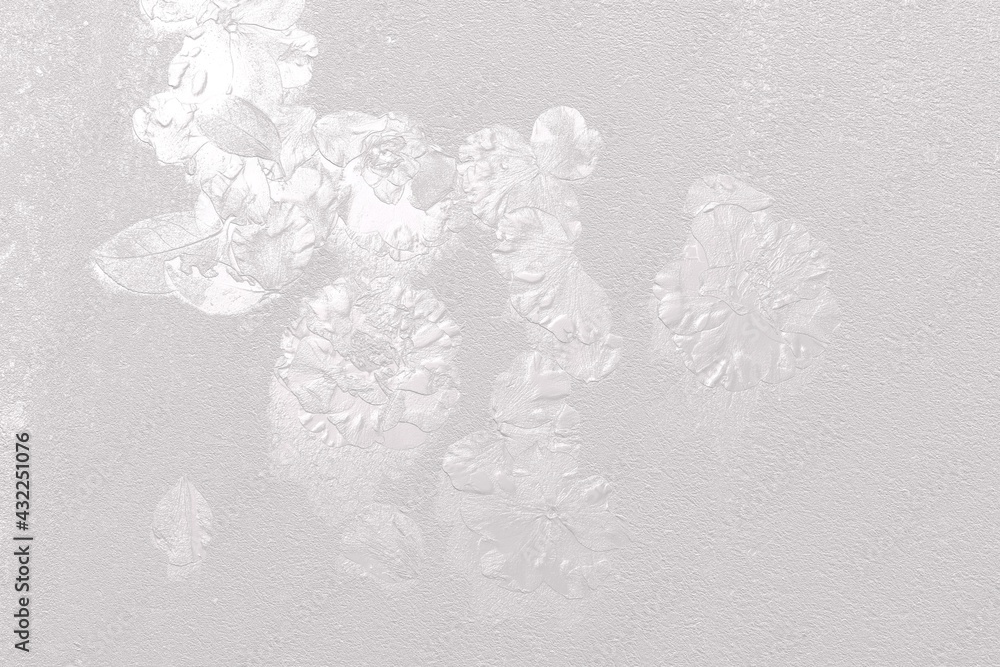 Fototapeta premium Camellia petals that fell to the ground. Metallic silver background. 3D illustration. 3D render.
