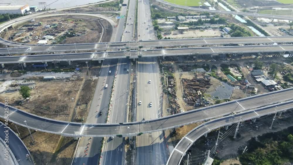 Aerial view Construction motorway And road traffic Aerial view Construction motorway And road traffic