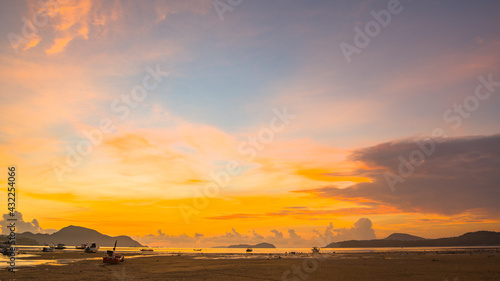 red sunrise over sea footage. Nature image High quality footage. Scene of Colorful romantic sky sunrise the sky background. beautiful sky at sunrise in nature and travel concept.