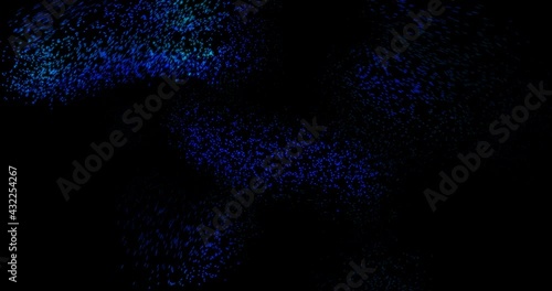 An abstract 3D animation with flowing, floating particles on a black background, similar to bioluminescent plankton photo