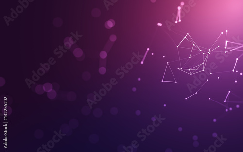 Abstract background. Molecules technology with polygonal shapes  connecting dots and lines. Connection structure. Big data visualization.