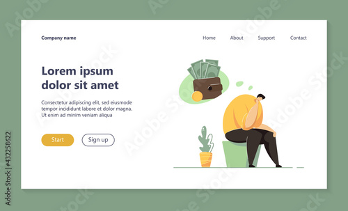 Depressed broke person having debts and money troubles. Bankrupt suffering from depression and financial problems. Vector illustration bankruptcy, crisis, loss concept