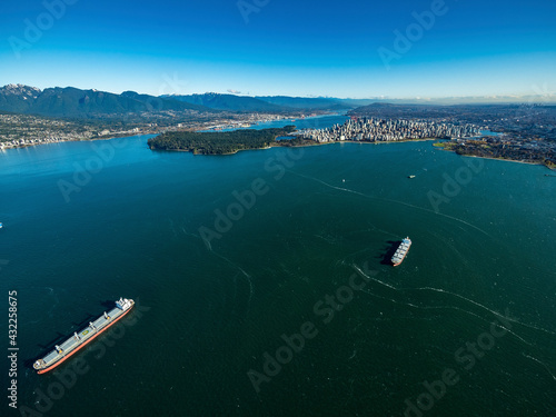 Stock aerial photo of Vancouver from English Bay, Canada
