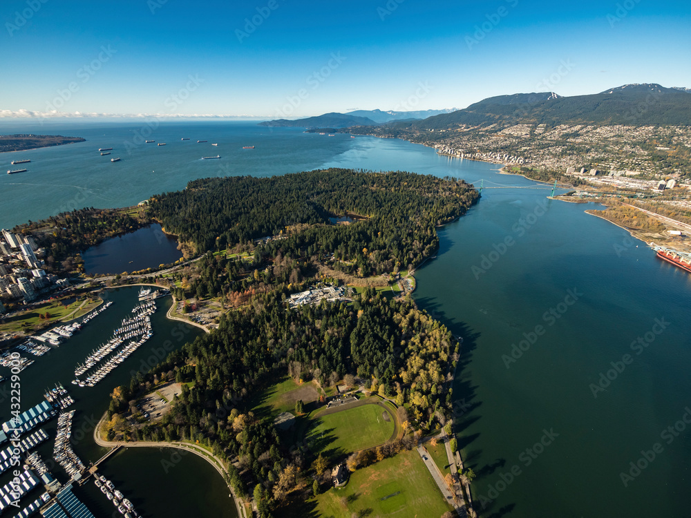 Stock aerial photo of Stanley Park and North Shore, Canada