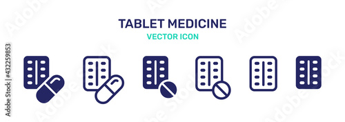 Tablet medicine for pharmaceutical treatment icon set