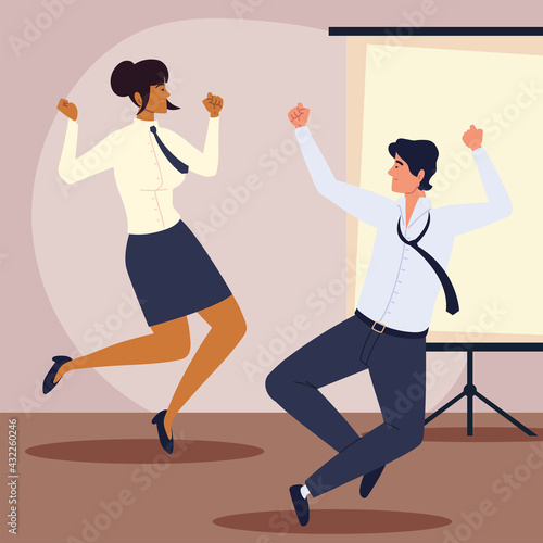 jumping man woman business