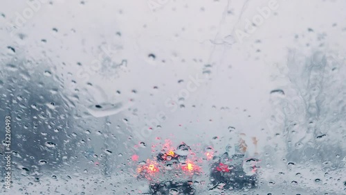 Terrible windshield visiblity driving during monsoon season europe photo