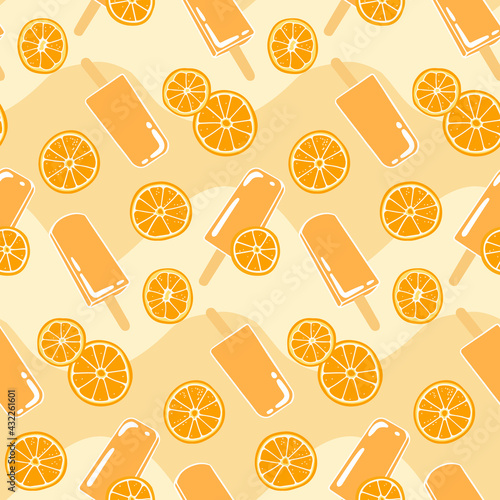 Fruit Popsicles Peach Seamless Pattern
