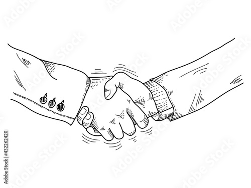 Hand drawn sketch illustration of a handshake. Shaking hands business on comic style. isolated on white background. doodle vector illustration