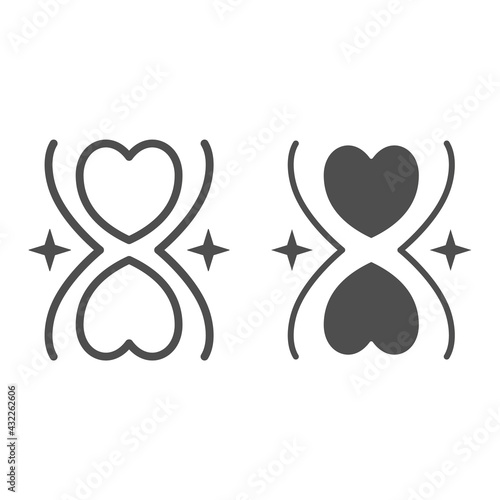 Hourglass with hearts line and solid icon, 8 March concept, time for love sign on white background, Heart in form of sandglass icon in outline style for mobile concept and web design. Vector graphics.