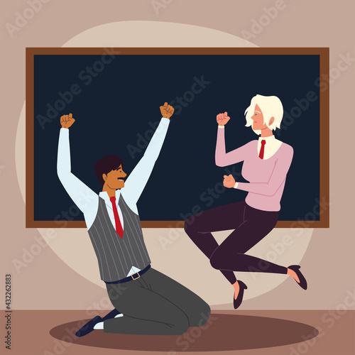 excited business people