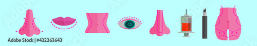 set of plastic surgery cartoon icon design template with various models. vector illustration isolated on blue background