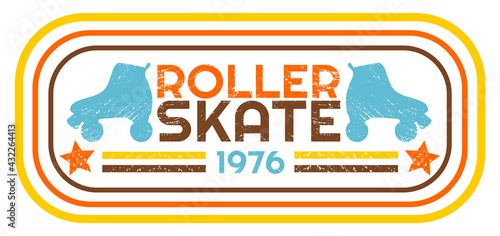 Retro vintage roller skate 1970's banner #432264413