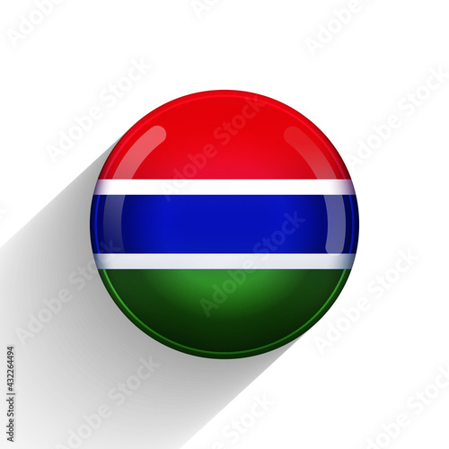 Glass light ball with flag of Gambia. Round sphere, template icon. Gambian national symbol. Glossy realistic ball, 3D abstract vector illustration highlighted on a white background. Big bubble